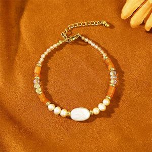 Braccialetti di fascino Accessori per gioielli alla moda Accessori arancione in pietra naturale bracciale perla per perle Donne di alta qualità in acciaio inossidabile.