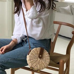 Storage Bags Handmade Woven Rattan Bag Knitting Straw Women Beach Circle Handbags Summer Sling Shoulder Clutch Travel