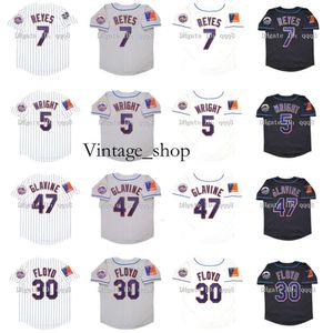 Vin Vintage 2004 Baseball -Trikot 5 David Wright 7 Jose Reyes 47 Tom Glavine 30 Cliff Floyd Shea 40. Patch White Grey Black Trikots