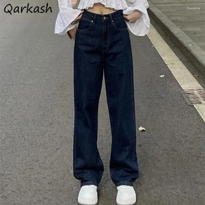 Jeans da donna Donne Donne dritte classiche all-match Ulzzang Trendy Dark Blue Dark Vintage Mopping Slender Femmine Pantaloni Studenti Unisex