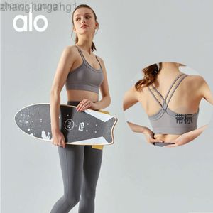 Desginer Als Yoga Aloe Tanks Womens Tank Top Fake Two Contrast Sports Bras med bröstkuddar Naken Running Fitness Bra