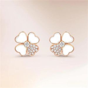 مجموعة المجوهرات 925 Sterling Silver Four Heart Lucky Flower أقراط المرأة المزاجية الأنيقة الأزياء المجوهرات العلامة التجارية