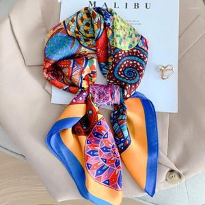 Berets Four Seasons Print Small Headcloth Travel Square Scarf Fashion 70X70CM Silk Scarves Beach Sunscreen Kerchief