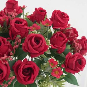 Flores decorativas Ramo artificial Decoração de flores realista de longa duração para festa de casamento detalhada rosa falsa