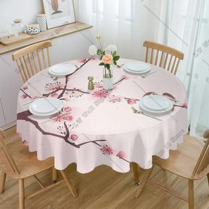 Tala de mesa de mesa cor de cerejeira rosa Bird Bird Style Round Festival Dining Dining à prova d'água Capa de toalha de mesa para decoração de festa de casamento