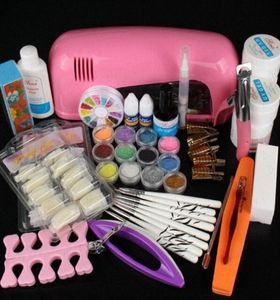 Hela professionell manikyruppsättning akryl nagelkonst salongtillförsel kit verktyg med uv lampa uv gel nagellack diy makeup f9807511