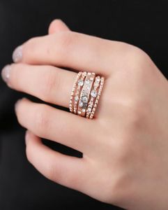 5 Pcs Charm Vintage Sparkly Rose Gold Color Crystal Rhinestone Stackable Ring Set for Women Wedding Jewelry7435687