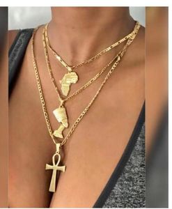 3pcs Afrika Kaart Nefertiti Askı Ketting Seti Voor Vour Vorwen Mannen Goden Kleur RVS Mısır Sieraden1142422