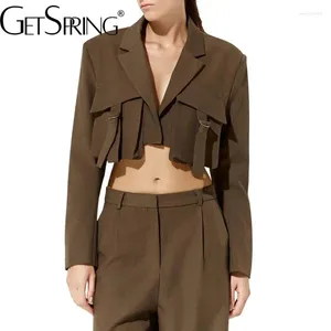 Ternos femininos femininos Blazer 2024 verão todos combinam com o casaco curto casaco de manga longa Design de bolso Slim Fit Son.