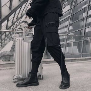 Calça masculina roupas de rua calças de férias viagens de férias lazer jogador de calças esportivas soltas calças de fita soltas calças de cargo de hip-hop