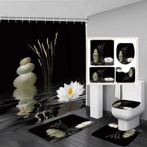 Duschgardiner zen spa lotus meditation dusch gardiner bambu basalt aromaterapi ljusstak skärm icke-halk badmatta badrumsdekor