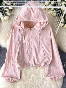 Women's Jackets Summer Hooded Sun Shirt For Women 2024 Korean Long Sleeve Loose Casual Coat Solid Color All-Match Thin Flak Jacket