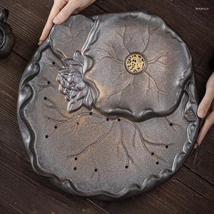 TEA MAKTER Blooming Tray Japanese Gilding Iron Glaze Ceramic Water Storage and Drainage Dual-Purpose Bamboo Saucer Table