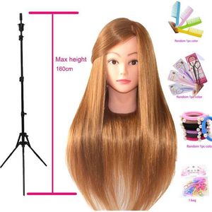 Mannequin Heads Doll Head for Hair Practice 80% Real Training Kit With Wig Stand och Stativ Clip Human Model Styling Q240510