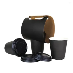 Copas descartáveis fisadas 100pcs Coffee Charit com tampa de boa aparência 10 onças de bebida preta completa