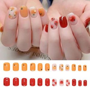 False Nails Short Round Fashion Full Cover Cute Pattern Fake Detachable French Nail Tips For DIY