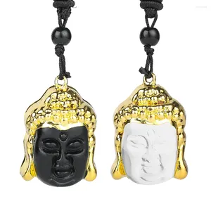 Anhänger Halsketten Religion Buddhismus Shakyamuni Buddha Bodhisattva Obsidian weißer Kristall Halskette Maskottchen Amulett Choker Kettenschmuck Schmuck