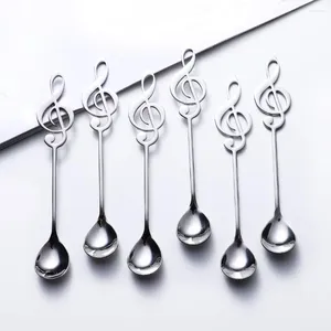 Spoons 6Pcs Coffee Spoon 304 Stainless Steel Music Note Bar Ice Creative Gift Stirring Tableware Accessories