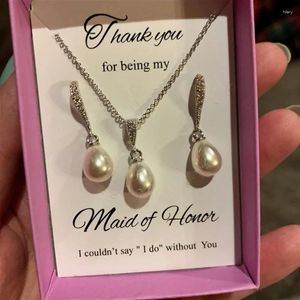 Party Favor Personalized Teardrop Style Pearl Dangle Earrings And Necklace Set Elegant Bridesmaid Jewelry Wedding Bridal Gift