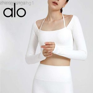 Desginer Als Yoga Aloe Top Shirt Clothe Short Woman Hoodie Autumn New Hanging Neck Long Sleeve Thread Fitness Suit Slimming Sports and Leisure