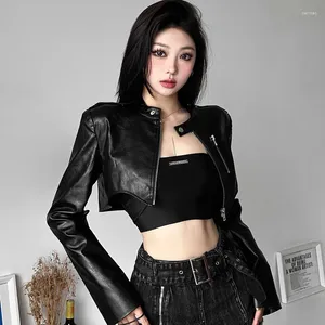 Damenjacken coole und würzige Mädchenstil PU Leder sexy hohe Taille Short Jacket Top