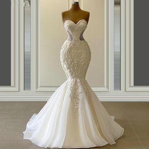 2021 Vestido de novia sjöjungfru bröllopsklänningar formella brudklänningar älskling broderi spetsapplikationer kristallpärlor lyx illusion SW 261Z