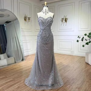 Sukienki imprezowe Serene Hill Arabski Sliver bez ramiączek Syrenka luksusowa perełki kryształowe suknie wieczorowe dla kobiet 2024 LA72432