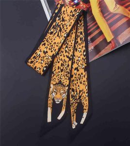 2021 Designer Women Silk Skinny Scarf Animal Print Novelty Female Hair Scarfs Tie Ribbon Bag Scarves Twill Neck Band6423060