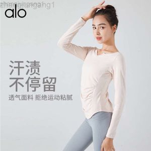 Desginer Als Yoga Aloeトップシャツ服ショートウーマンフーディースーツトップの長袖レディースフォールアンドウィンタースリミングクイック乾燥スポーツTシャツダンスフィットネス