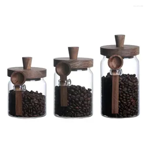 Förvaringsflaskor glas burk med lock murar burkar bred mun bra tätande matbehållare för kaffepeppar