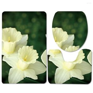 Bath Mats White Floral Design Mat Set Absorbent Bathroom Door Carpet Toilet Seat Cover U-shaped Floor Home Decor