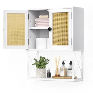 Scatole di stoccaggio armadio da parete da bagno con scaffali porte boho shelf regolabile design classico rattan bianco