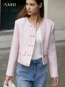 Amii minimalistische Jacke für Frauen, die elegante runde Hals gerade schulterlichter Smoking Tuxedo Kurzmantel Frauen 12321002 240506