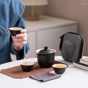 Teaware Set Travel Set (One Pot and Three Cups) Portable Outdoor Camping Tea Making Tool Present for Culture Lovers