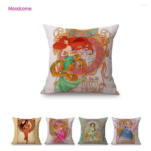 Pillow Fairy Tale Cartoon Princesa Nouveau Estilo de arte floral bebê menina de menina decoração cadeira capa de capa de sofá de capa de sofá