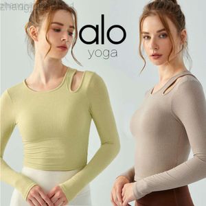 Desginer Als Yoga Aloe Top Shirt Clothe Short Woman Hoodie Rib Slim Fit Suit Långärmad kvinnor med bröstkuddar för bantningskorta som kör hoppövning Fitness Top