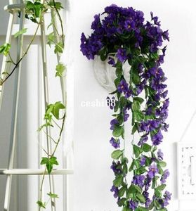 Lebensechte violette Orchidee Ivy künstliche Blume Hänge Pflanze Seidengirlande Rebe Afrika Violet7418290