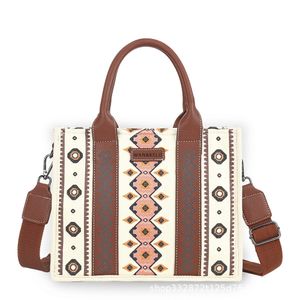 Оптовая богемная стиль дамы, холст, одно плечо, наклонная сумочка 2024 Новая ретро -модные портативные сумки для хранения мод