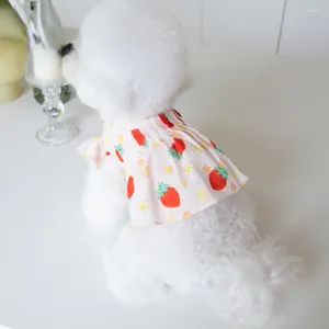 Dog Apparel Cute Strawberry Flying Sleeve Dress Pleated Skirt Short Pet Cat And Teddy Fashion Clothing Clothes Puppy