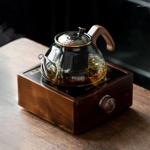 TEAWARE SETS GLASS TEAPOT TEA SET CHINESE KOSTLE Värmebeständig potten Walnut Wood Electric Stove Trähandtag