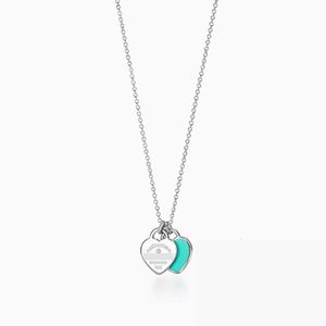 Tiffanyringly Classic T Home S925 Sterling Silver Double Tiffanyjewe Card Heart Shaped Pendant med dropplim och Diamond Plated Gold Love Tie Halsband 567