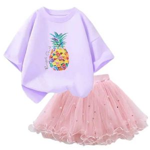 Kleidungssets 3-14 Jahre altes Mädchen Kleidungsstück Summer Ananas Top und Tutu Rock Little Prinzessin Baby Set Geburtstagsfeier Kinderkleidung Clothingl2405