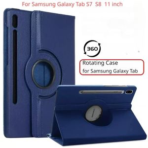 För Samsung Galaxy Tab S7 S8 11 tum läderfodral 360 grader roterande lichee pu läder stativ täckning med auto sömn/vaken