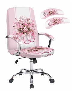 Chair Covers Eucalyptus Leaf Flower Stripe Pink Elastic Office Cover Gaming Computer Armchair Protector Seat