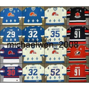 Vin Weng Custom Stitched Nordiques 29 Steven Finn Richard Brodeur Dale Hunter 35 Dan Bouchard 52 Adam Foote CCM Vintage Away Hockey Jersey