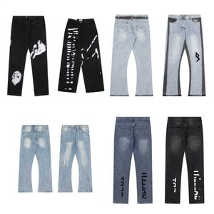 Mens designer jeans sportbyxor smala denim rak tröjor fläckig brev tryck pant kvinnor hög gata par lös mångsidig blossad lila