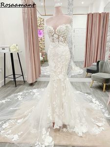 Vera immagine illusione dallo spalla sirena abiti da sposa appliques maniche in pizzo boho da sposa abiti da sposa