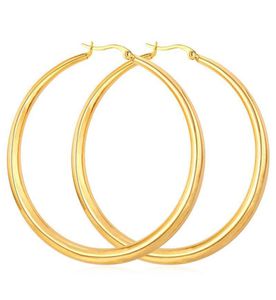 Real 18K Gold Silver Plated Big Hoop örhängen för kvinnor stort rostfritt stål runda cirkel hoops örhänge lättvikt no fade color6396061