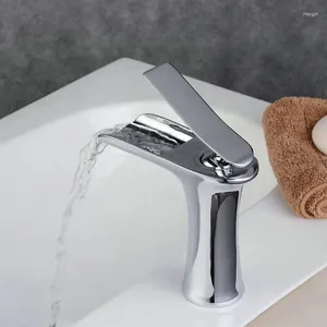 Bathroom Sink Faucets Waterfall Brass Faucet Single Hole Handle Basin Mixer Tap Cold Water Copper Top Quality