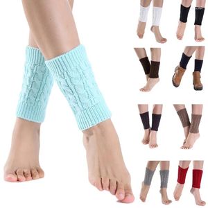 Women Socks Winter Cable Knitted Girls Solid Color Twist Braided Crochet Pattern Stretch Short Boot Cuffs Cover